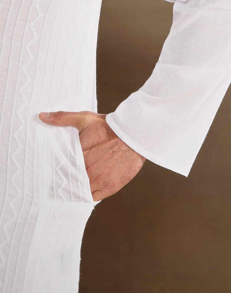 Fabindia  White Cotton Chikankari Long Kurta for Men | Best Price UAE
