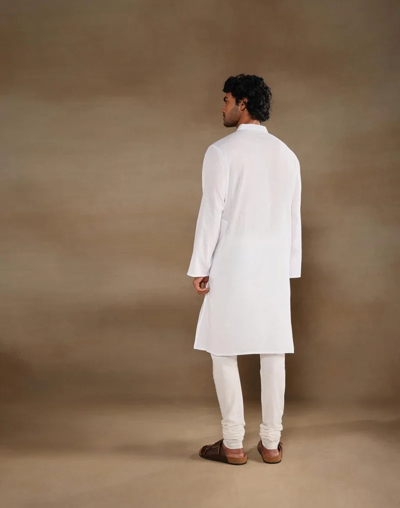 Fabindia  White Cotton Chikankari Long Kurta for Men | Best Price UAE