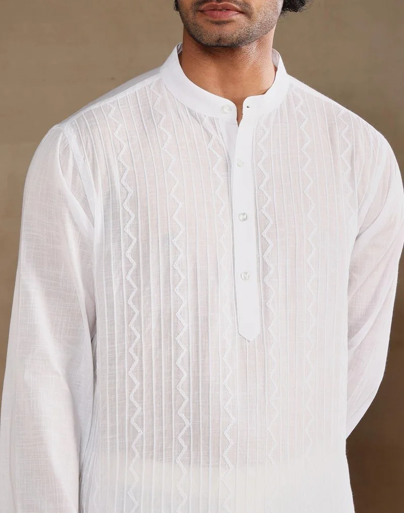 Fabindia  White Cotton Chikankari Long Kurta for Men | Best Price UAE
