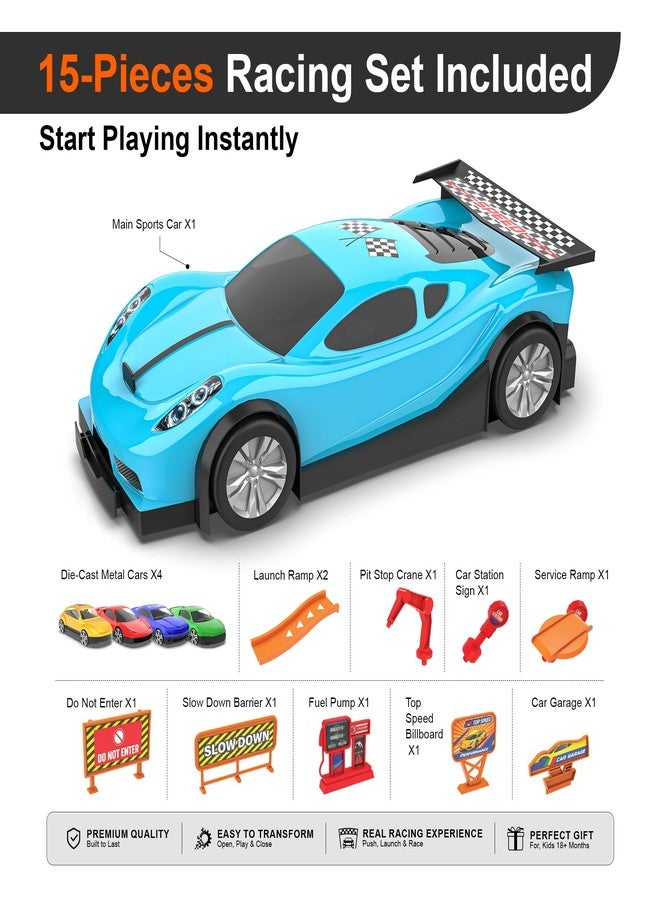 Mirana Car-in-Car Garage Toy for Kids | 4 Diecast Metal Alloy Cars Playset | Foldable Storage with Handle | Store Upto 16 Vehicles | Birthday & Diwali Gift for Boys & Girls 18+ Months (Sky Blue) - Image 4