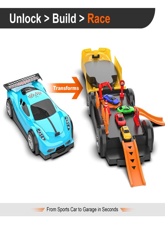Mirana Car-in-Car Garage Toy for Kids | 4 Diecast Metal Alloy Cars Playset | Foldable Storage with Handle | Store Upto 16 Vehicles | Birthday & Diwali Gift for Boys & Girls 18+ Months (Sky Blue) - Image 2