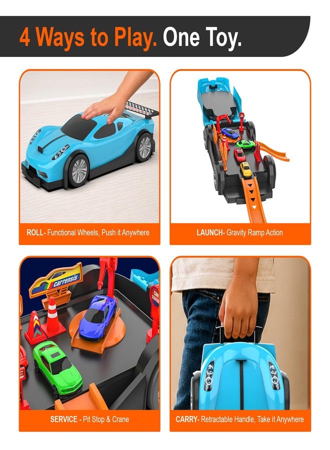 Mirana Car-in-Car Garage Toy for Kids | 4 Diecast Metal Alloy Cars Playset | Foldable Storage with Handle | Store Upto 16 Vehicles | Birthday & Diwali Gift for Boys & Girls 18+ Months (Sky Blue) - Image 5