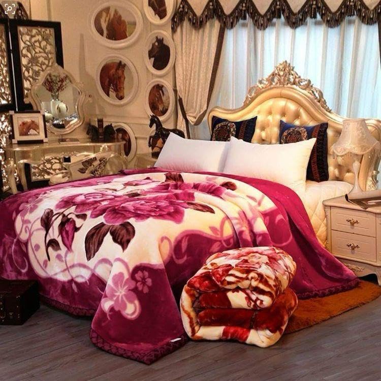 OMAJA HOME OMAJA HOME Gold 2 Ply Double Bed Blanket Cloudy Super Soft Luxurious Embossed for Heavy Winter Blanket Breathable with Bag Packing Pack of 1 Multicolor_08 