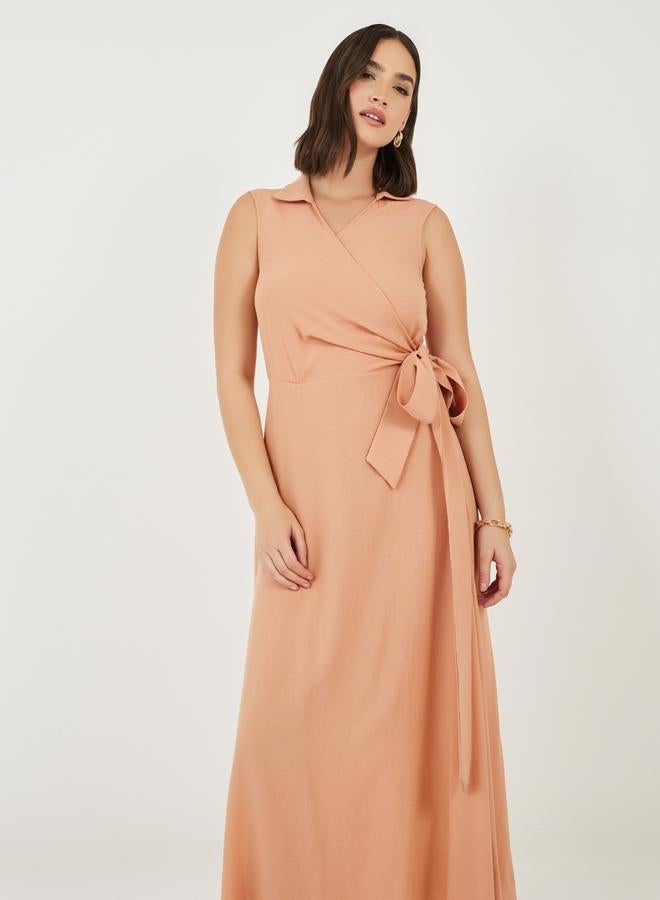 Styli Peach Faux-Wrap Dress  - Image 2