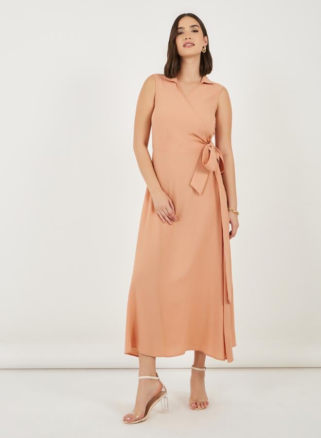 Styli Peach Faux-Wrap Dress  - Image 1