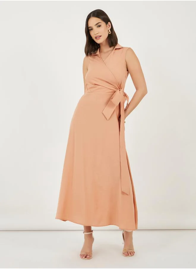 Styli Sleeveless Wrap Maxi Dress with Tie-Up Detail