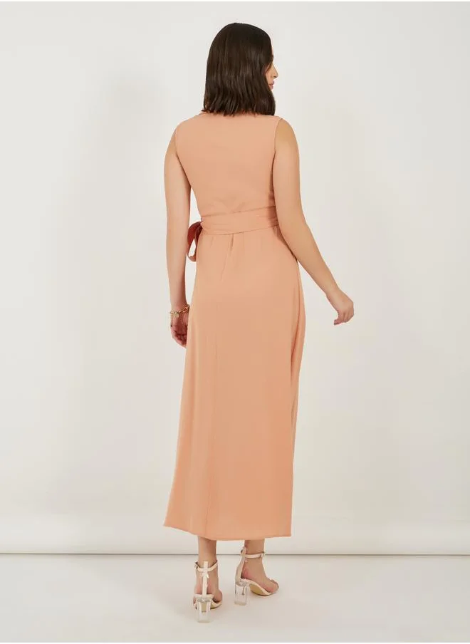 Styli Sleeveless Wrap Maxi Dress with Tie-Up Detail