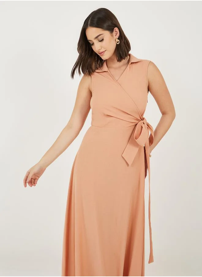 Styli Sleeveless Wrap Maxi Dress with Tie-Up Detail