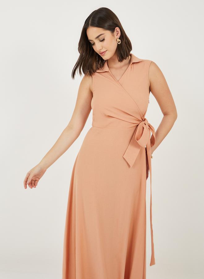 Styli Peach Faux-Wrap Dress  - Image 5