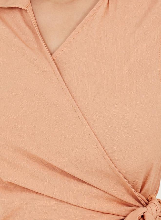 Styli Peach Faux-Wrap Dress  - Image 3