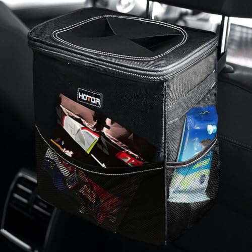 HOTOR 3 Gallons Car Trash Can, Ultra Large Capacity Organizer and Storage with Adjustable Straps & Magnetic Snaps, Waterproof Car Accessory for Interior Car Stuff Storage, Black - Image 1