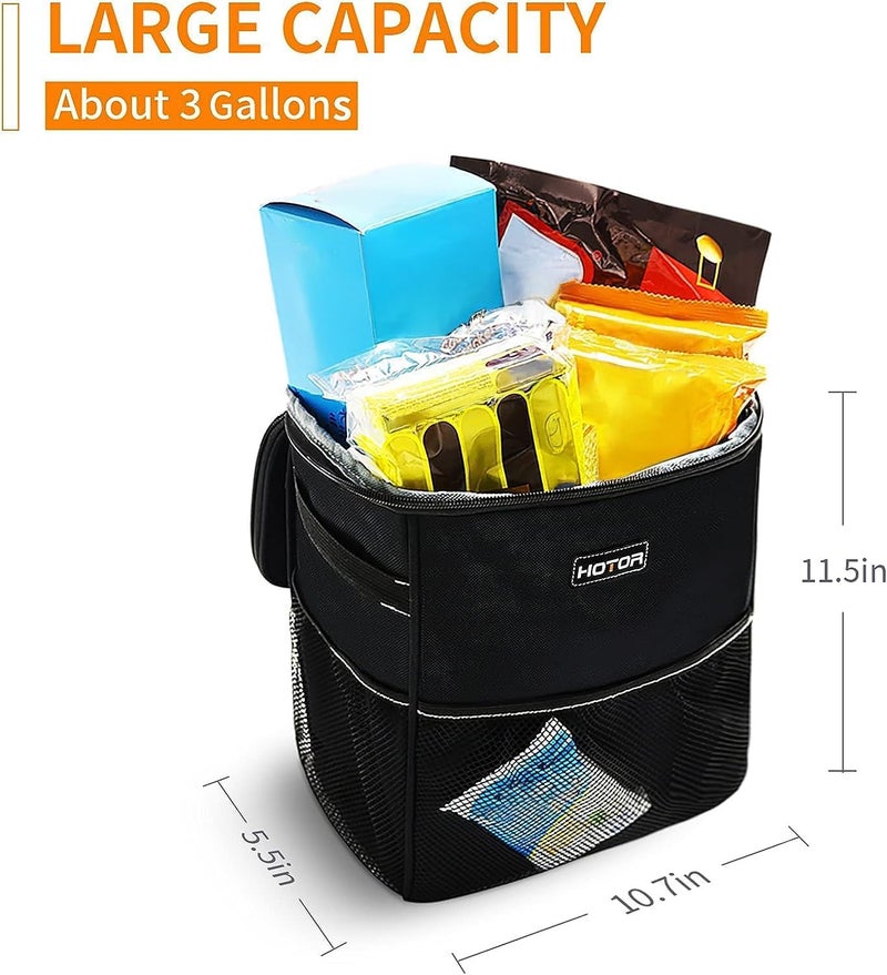 HOTOR 3 Gallons Car Trash Can, Ultra Large Capacity Organizer and Storage with Adjustable Straps & Magnetic Snaps, Waterproof Car Accessory for Interior Car Stuff Storage, Black - Image 2