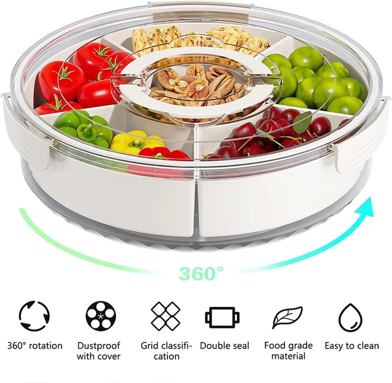 Furret Rotating Snack Storage Containers High Capacity Divided Fruit Veggie Serving Tray with 6 Compartments Portable Snack Box with Lid and Handle for Party Travel Picnic - Image 5