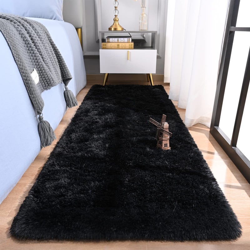 Rtizon Runner Rug for Bedroom 2x6 Soft Shag Fluffy Area Rugs for Girls Boys Room Plush Shaggy Carpet with NonSlip Bottom for Living Room Dorm Black