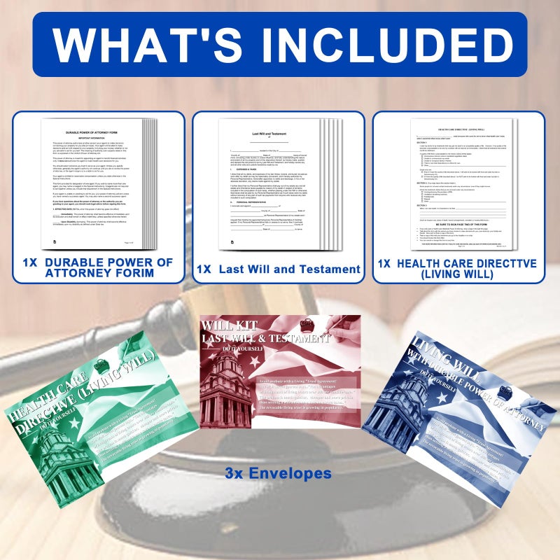 ZHUKEYONG Legal Documents Kit, Durable Power of Attorney, Healthcare Directive and Last Will & Testament Forms, Self-Help Estate Planning Set - Image 2