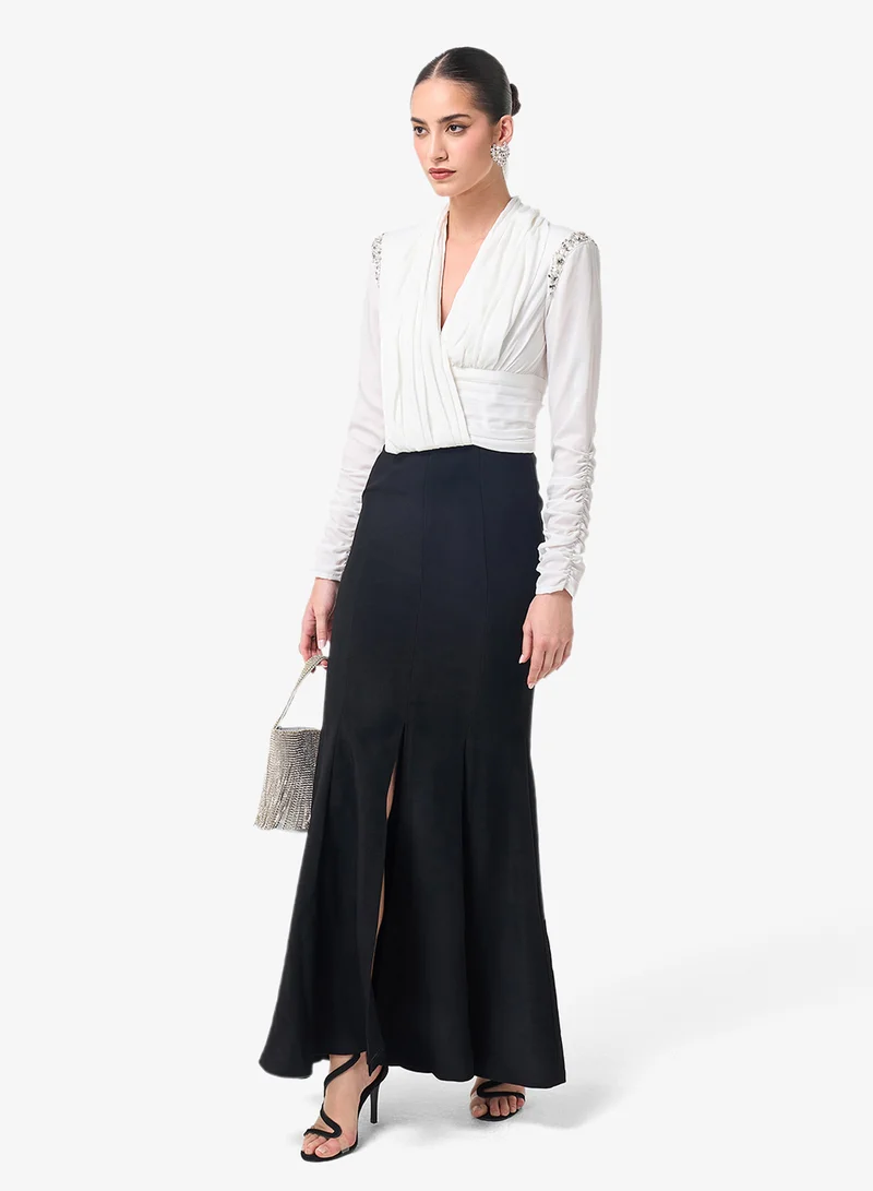 Threadz by Ajooni  V-Neck Front Slit Maxi Dress for Women | Best Price UAE