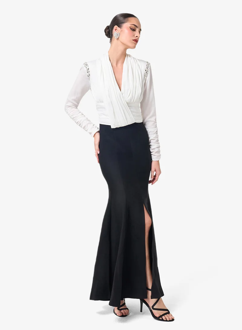 Threadz by Ajooni V-Neck Front Slit Maxi Dress