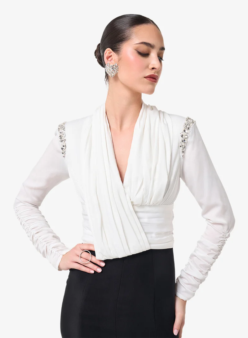 Threadz by Ajooni  V-Neck Front Slit Maxi Dress for Women | Best Price UAE