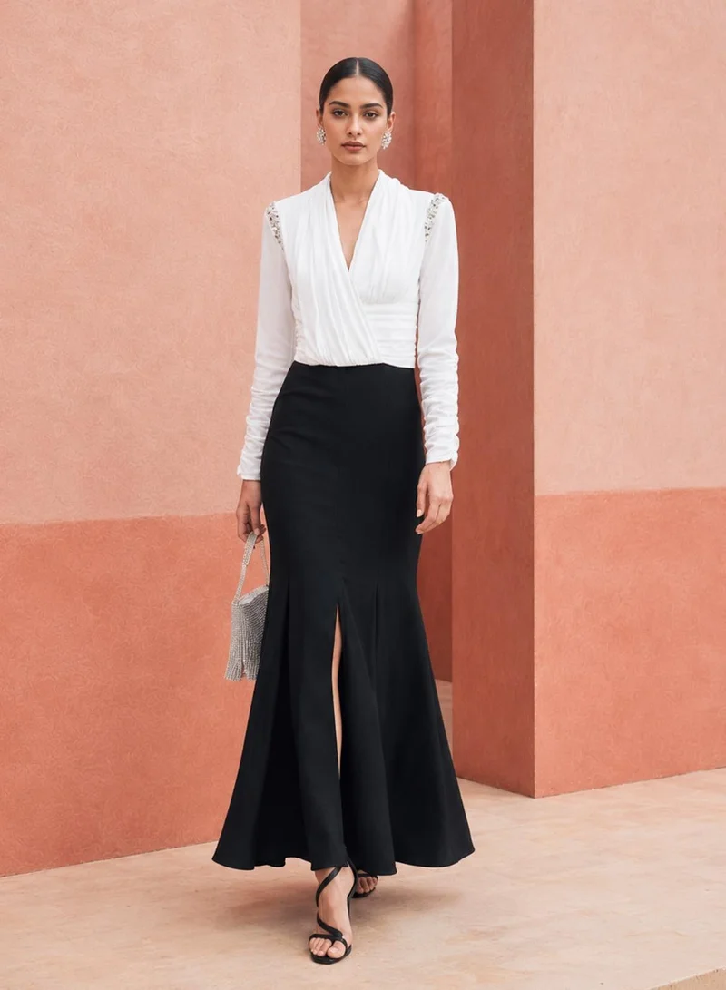 Threadz by Ajooni V-Neck Front Slit Maxi Dress