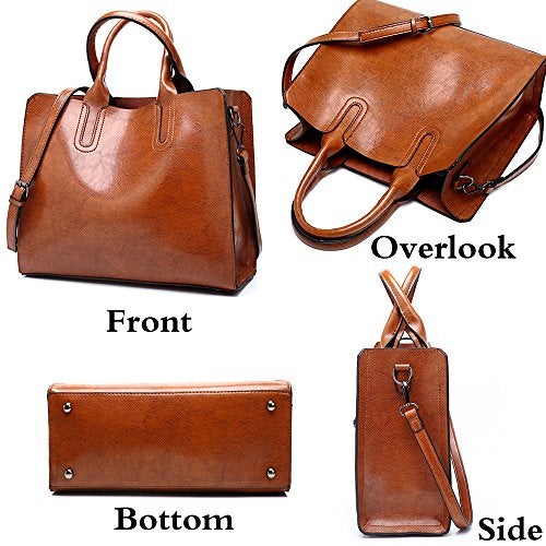 FiveloveTwo Womens Ladies Vintage Solid Color Handbags and Purses PU Leather Top-handle Satchel Hobo Crossbody Totes Shoulder Bags Brown - Image 3