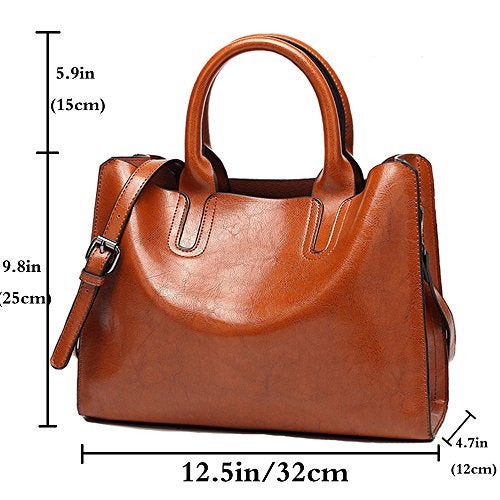FiveloveTwo Womens Ladies Vintage Solid Color Handbags and Purses PU Leather Top-handle Satchel Hobo Crossbody Totes Shoulder Bags Brown - Image 2