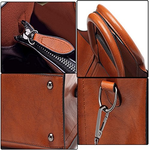 FiveloveTwo Womens Ladies Vintage Solid Color Handbags and Purses PU Leather Top-handle Satchel Hobo Crossbody Totes Shoulder Bags Brown - Image 4