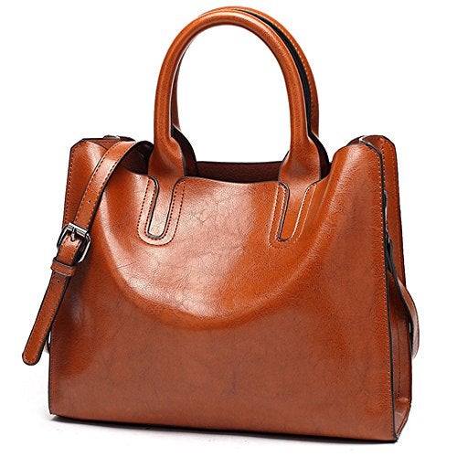 FiveloveTwo Womens Ladies Vintage Solid Color Handbags and Purses PU Leather Top-handle Satchel Hobo Crossbody Totes Shoulder Bags Brown - Image 1