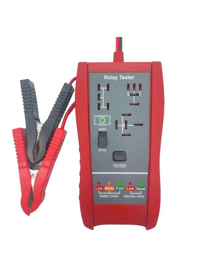 أداة اختبار مرحلة السيارة الحمراء LED 12 فولت، أداة تشخيصية لبطارية ومرحلات السيارات ذات 4 و5 دبابيس - Image 1