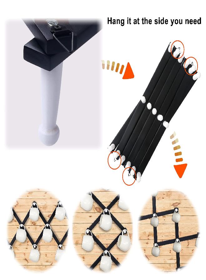 Dseap Dseap Accordian Wall Hanger: 16” High Wooden Wall Expandable Coat Rack, Hat Rack Holder, Accordion Hook for Baseball Caps, Coats, Mugs,17 Peg Hooks, Black & White  - Image 3