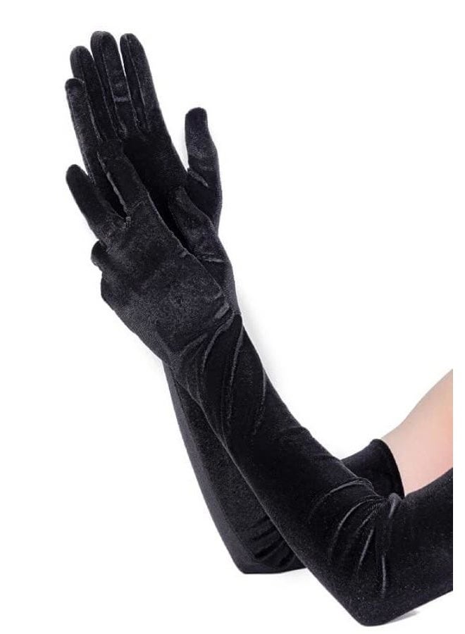 Mealah Womens Velvet Long Opera Party Gloves 1920s Flapper Gatsby Accessories Length Elbow Gloves, Black-velvet - Image 1