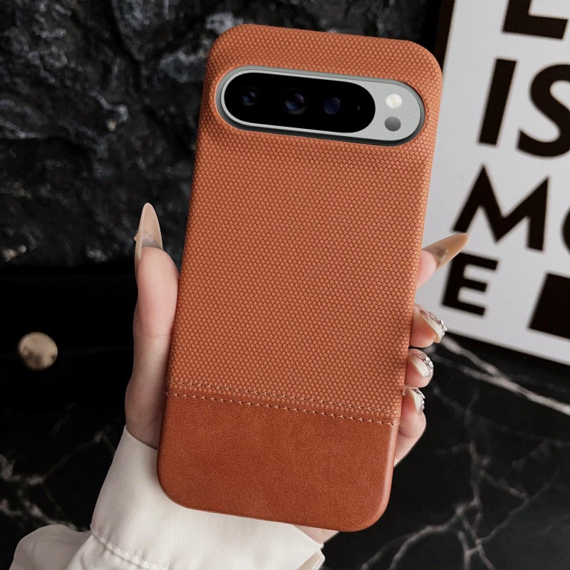 HuHa Protective Cover For Google Pixel 9 / 9 Pro Stitching Cloth MagSafe Magnetic PC Hybrid PU Phone Case(Brown) - Image 1