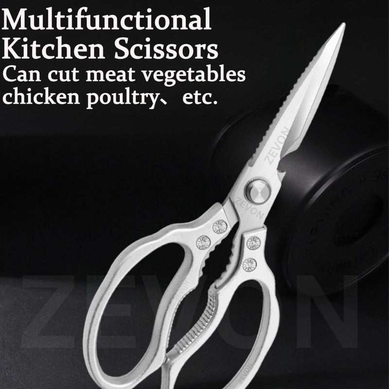 ZEVON مقص مطبخ زيفون متعدد الاستخدامات مقصات مطبخ ثقيلة الوزن آمنة للغسالة مقصات طعام غير قابلة للانزلاق من الفولاذ المقاوم للصدأ حادة لمطبخ الدجاج والدواجن والأسماك واللحوم والأعشاب - Image 4