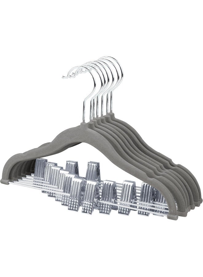 ManGotree 7 Pack Grey Color Baby Velvet Hangers with Movable Clips, Non-Slip Kids Felt Hangers, Ultra-Thin Space-Saving Children's Clothes Hangers for Skirts, Pants, Dresses, Shirts, Jackets - Image 1