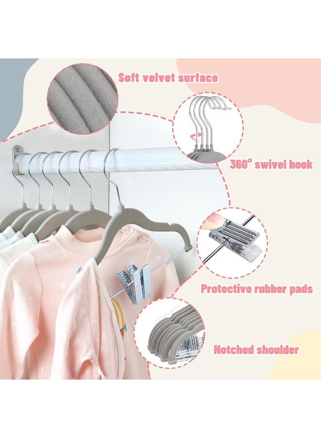 ManGotree 7 Pack Grey Color Baby Velvet Hangers with Movable Clips, Non-Slip Kids Felt Hangers, Ultra-Thin Space-Saving Children's Clothes Hangers for Skirts, Pants, Dresses, Shirts, Jackets - Image 5