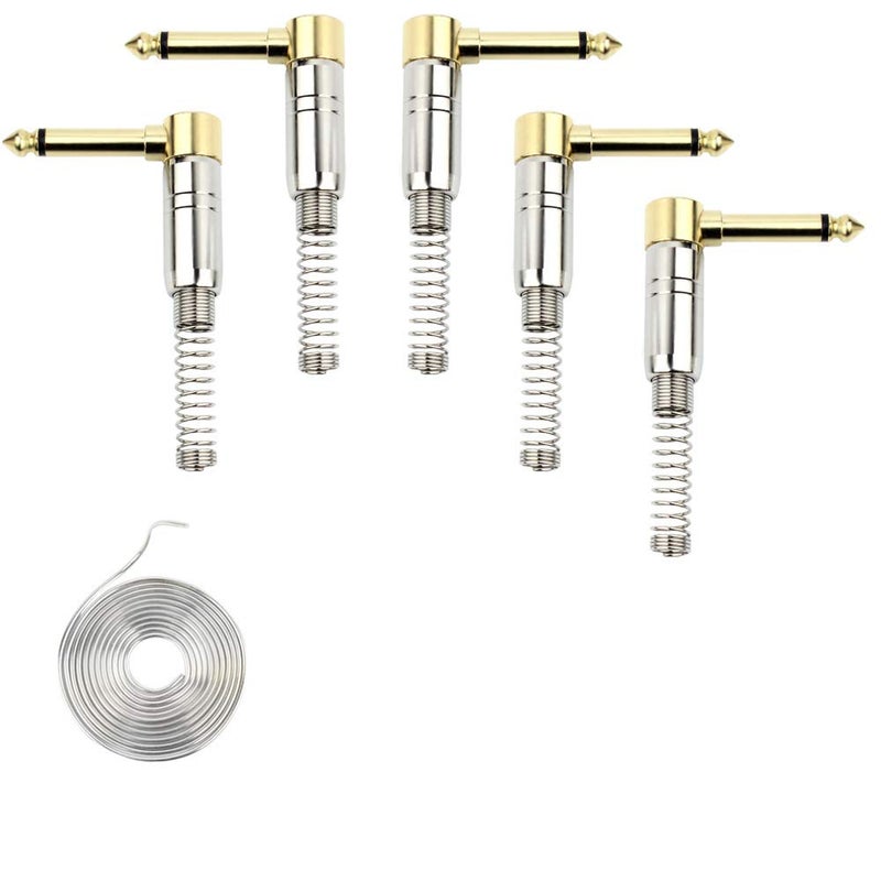 GiantBee 1/4" Audio Plugs 6.35 mm Plug TS Male 1/4'' Solder Type Mono Plug Right Angle Heavy Duty Connector with Buffered Spring for DJ Mixer Speaker Guitar, Phono Patch Cable Microphone Cables (5P) - Image 1