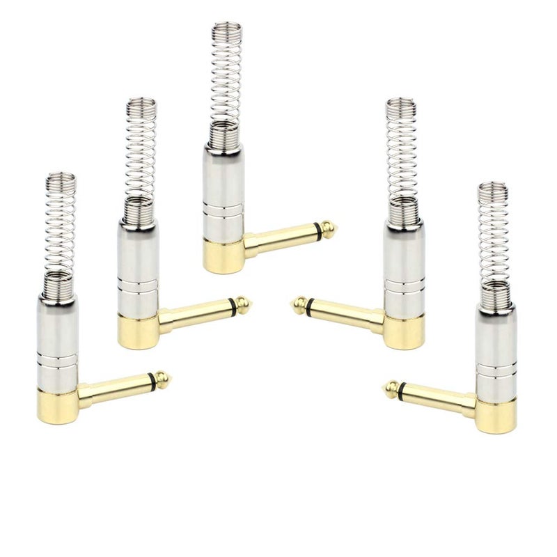 GiantBee 1/4" Audio Plugs 6.35 mm Plug TS Male 1/4'' Solder Type Mono Plug Right Angle Heavy Duty Connector with Buffered Spring for DJ Mixer Speaker Guitar, Phono Patch Cable Microphone Cables (5P) - Image 3