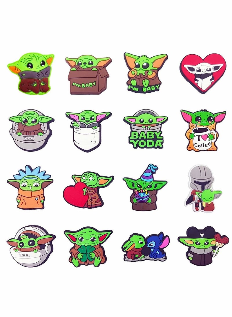 كابتن تيك Shoe Decoration Charms for Crocs, 16 Pcs Yoda Cartoon Croc Accessories for Crocs Shoes ​PVC Charms Bracelet Wristband for Men Women Kids Girl Boy, Buckle Party Favors Birthday Gifts Nurse Charm - Image 1