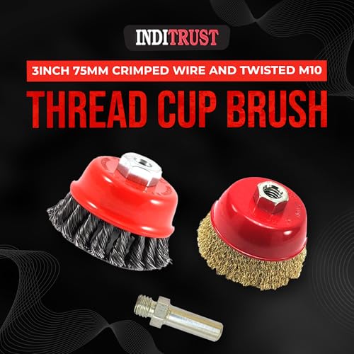 inditrust New Combo of 3inch 75mm Crimped Wire and Twisted M10 Thread Cup Brush with adaptor for 4inch Angle Grinder - Image 2
