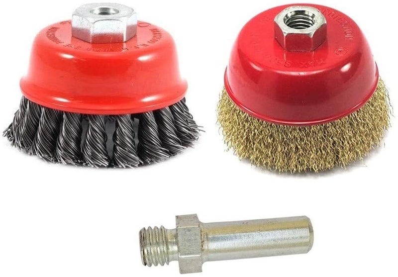 inditrust New Combo of 3inch 75mm Crimped Wire and Twisted M10 Thread Cup Brush with adaptor for 4inch Angle Grinder - Image 1