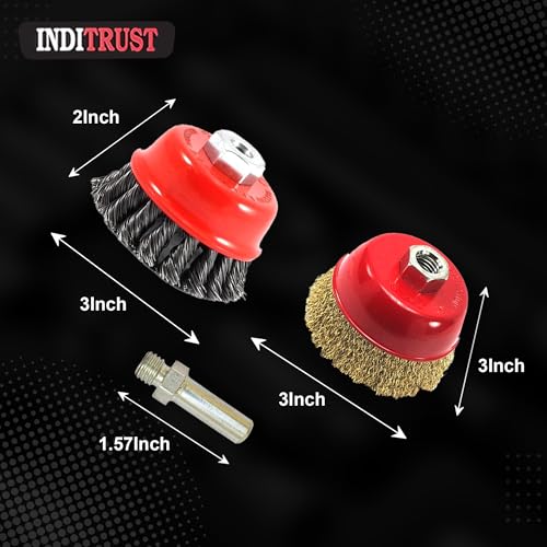inditrust New Combo of 3inch 75mm Crimped Wire and Twisted M10 Thread Cup Brush with adaptor for 4inch Angle Grinder - Image 4