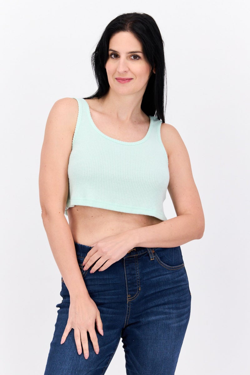 ONLY Women U Neck Sleeveless Ribbed Sleeveless Tops, Mint Green - Image 1