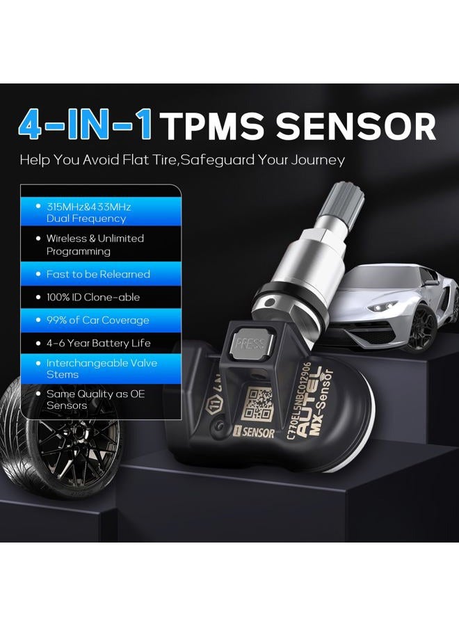 Autel TPMS Sensors MX-Sensor (Metal Valves,Pack of 16 Sensor ) 315Mhz+433 Mhz Sensor Programmable ,Same as OE Sensor, Tire Pressure Sensors Work with TS401 TS408 TS501 TS508 TS508WF TS608 MK808ts - Image 2