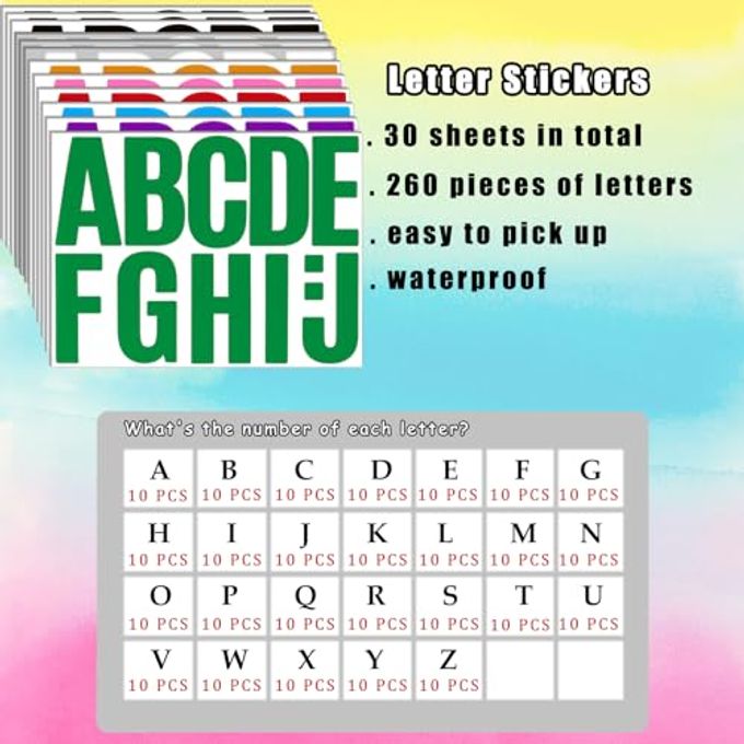 Bemeol 340 Pieces 30 Sheets Large Letter Stickers 4 Inch Alphabet Letter Stickers Self Adhesive Letters Sticker for Bulletin Boards Classroom Home Decor(Colorful) - Image 2