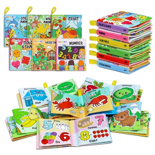 OKOOKO Soft Baby Books 6PCS Soft Cloth Books Bath Books Crinkle Washable NonToxic Early Education Preschool Learning Toy for Newborns Babies Infants Toddlers Kids - Image 1