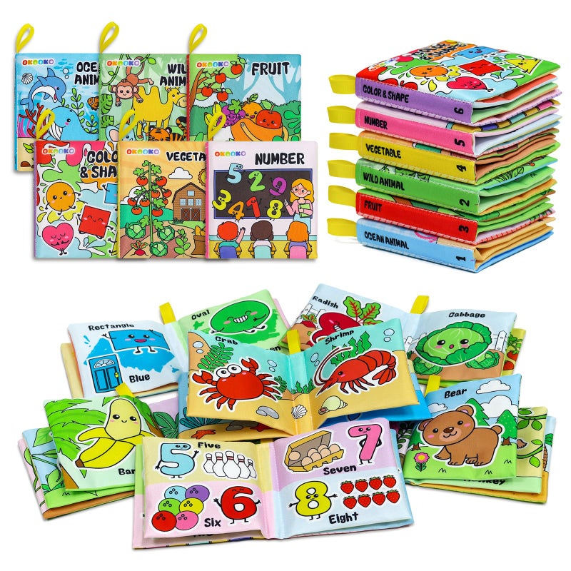 OKOOKO Soft Baby Books 6PCS Soft Cloth Books Bath Books Crinkle Washable NonToxic Early Education Preschool Learning Toy for Newborns Babies Infants Toddlers Kids - Image 2