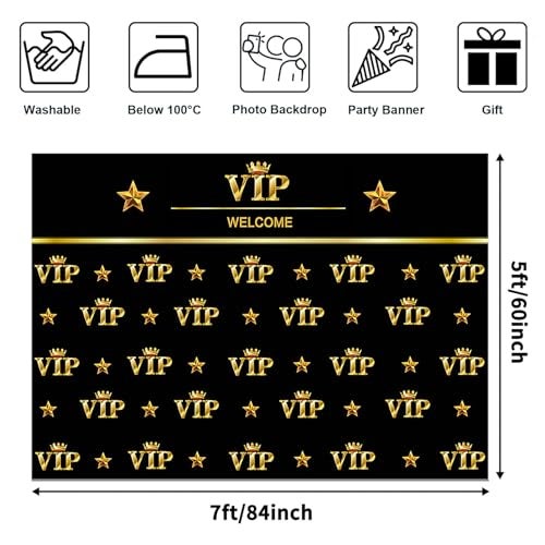 Avezano VIP Photography Backdrop Royal Crown Black Gold Baby Shower Graduation Prom Birthday Party Banner Photo Studio Backgrounds for Pictures (7x5ft) - Image 3