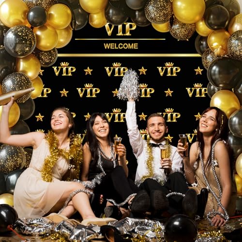 Avezano VIP Photography Backdrop Royal Crown Black Gold Baby Shower Graduation Prom Birthday Party Banner Photo Studio Backgrounds for Pictures (7x5ft) - Image 4