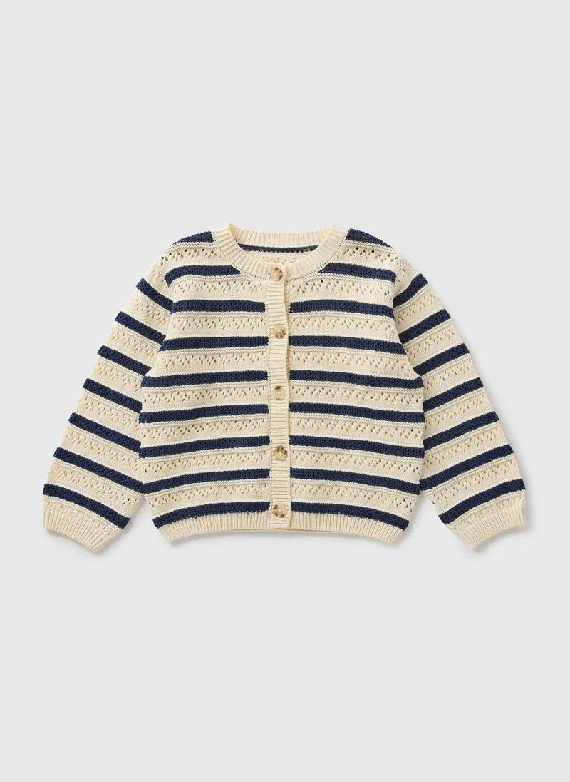Matalan Girls Navy Stripe Pointelle Cardigan