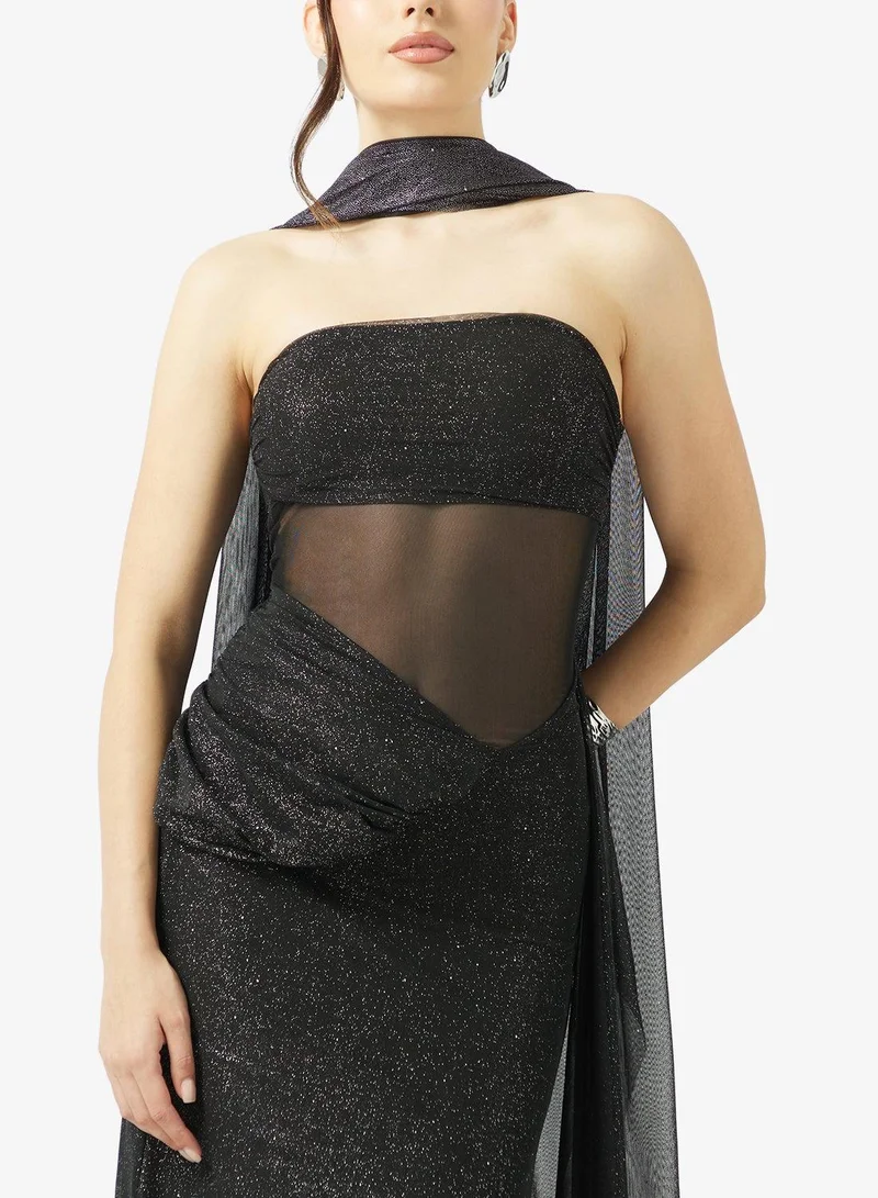 Ginger Boutique  Bandeau Shimmer Draped Dress with Scarf for Women | Best Price UAE