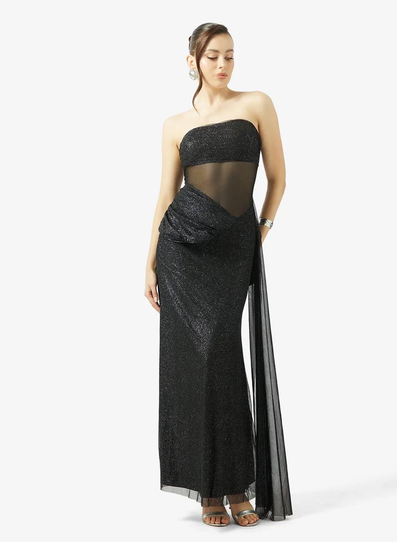 Ginger Boutique  Bandeau Shimmer Draped Dress with Scarf for Women | Best Price UAE